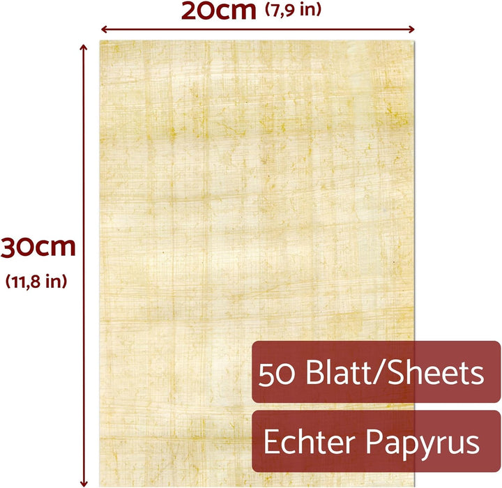 Papyrusblätter 50 Blatt Blanko Papyrus 30x20cm aus Ägypten für Schulen, Kunst-Unterricht Papyrusroll