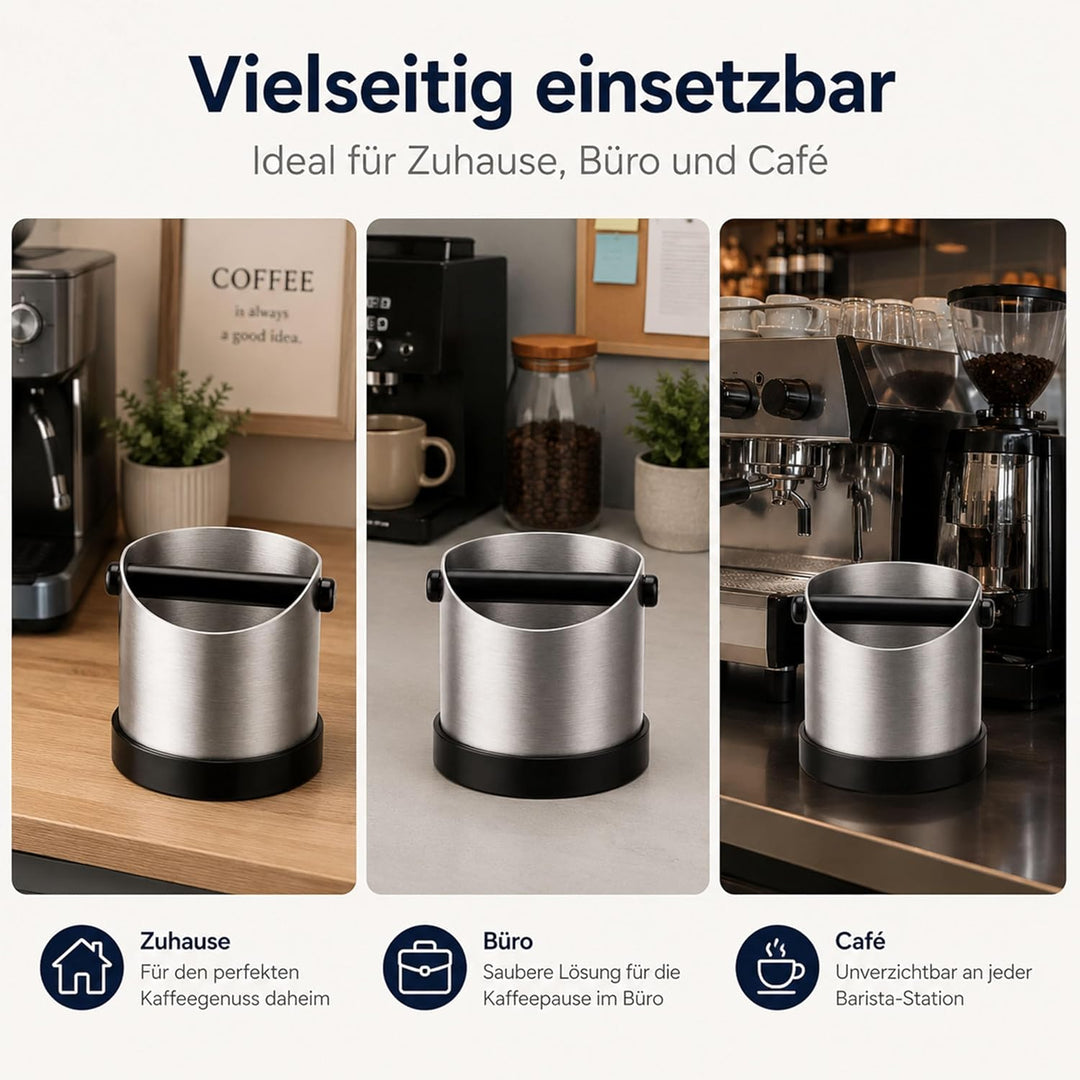 URMONA Siebträger-Abklopfbehälter 1,3L Edelstahl Knock Box Kaffeezubehör | Farbvariante Silber, abne