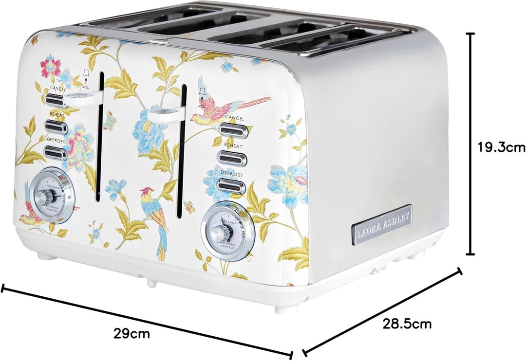 VQ Laura Ashley 4-Scheiben-Toaster mit einstellbaren Heiz-, Auftau- und Aufwärmmodi - Edelstahl Vint
