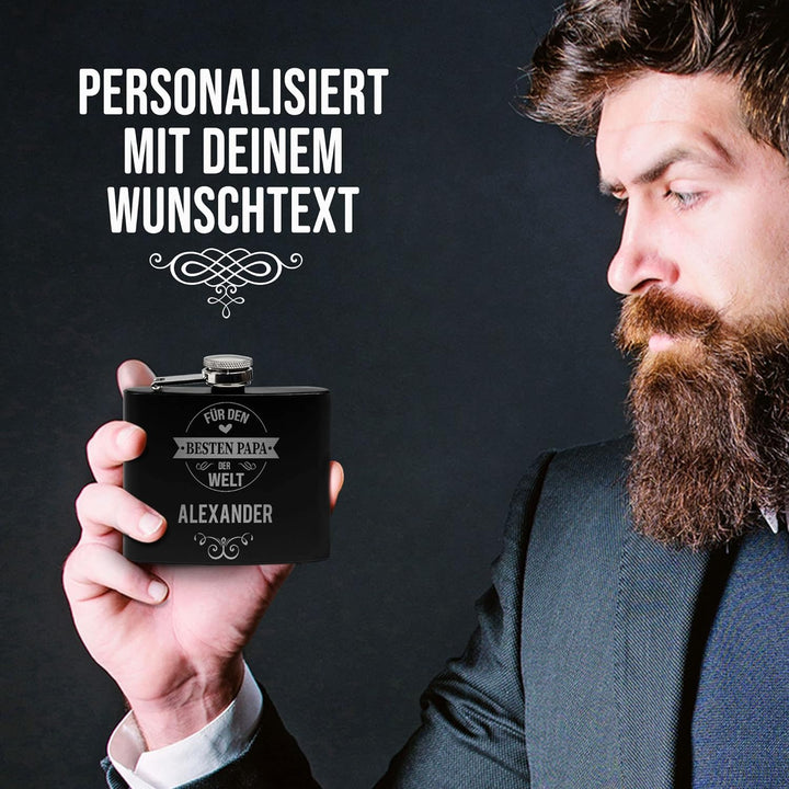 Flachmann mit Gravur aus Edelstahl selbst gestalten - mit Name gravieren - Geschenkidee für den best