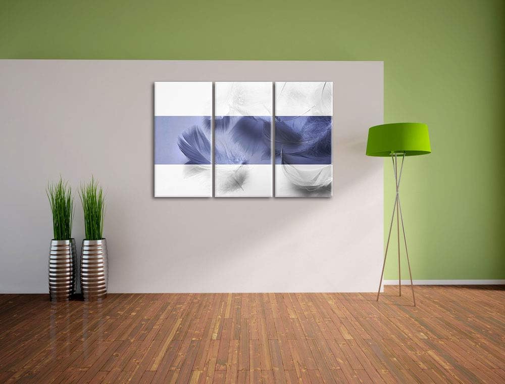 Weisse Federn schwarz/weiss 3-Teiler Leinwandbild 120x80 Bild auf Leinwand, XXL riesige Bilder ferti