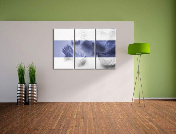 Weisse Federn schwarz/weiss 3-Teiler Leinwandbild 120x80 Bild auf Leinwand, XXL riesige Bilder ferti