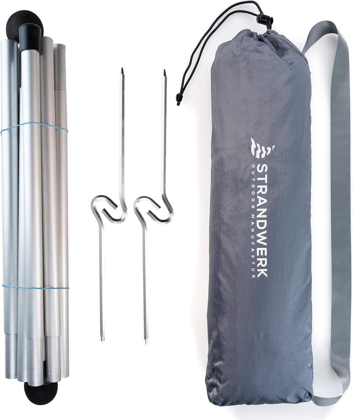 Premium Lycra Strandzelt – Strandmuschel Pop-Up Sonnensegel „Ole“ mit Alu-Stangen und befüllbaren Sa
