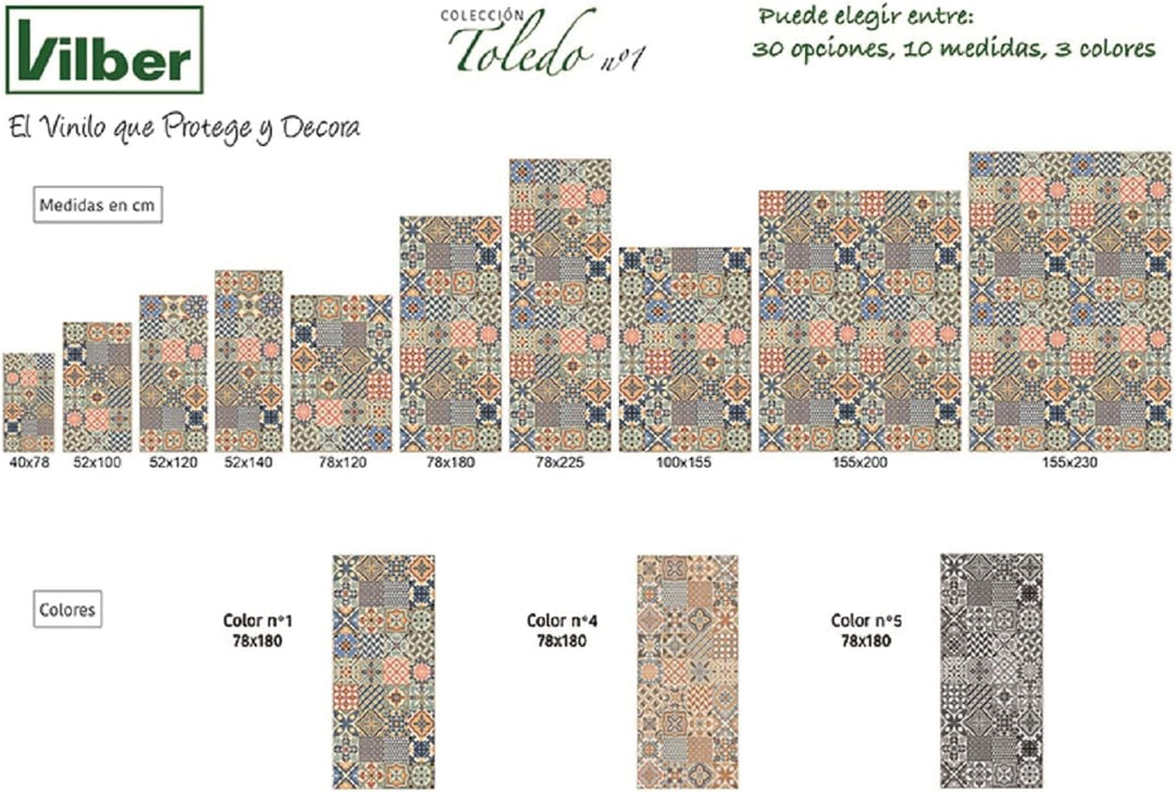 vilber, Vinylteppich,Toledo DU 01 78 X 120 x 0.22 cm Mehrfarbig-01 78 x 120 x 0.22 cm, Mehrfarbig-01