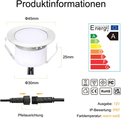 INDARUN 6er Set Warmweiss LED Bodeneinbauleuchten Aussen Ø45mm Terrasse Einbaustrahler IP67 Wasserdi