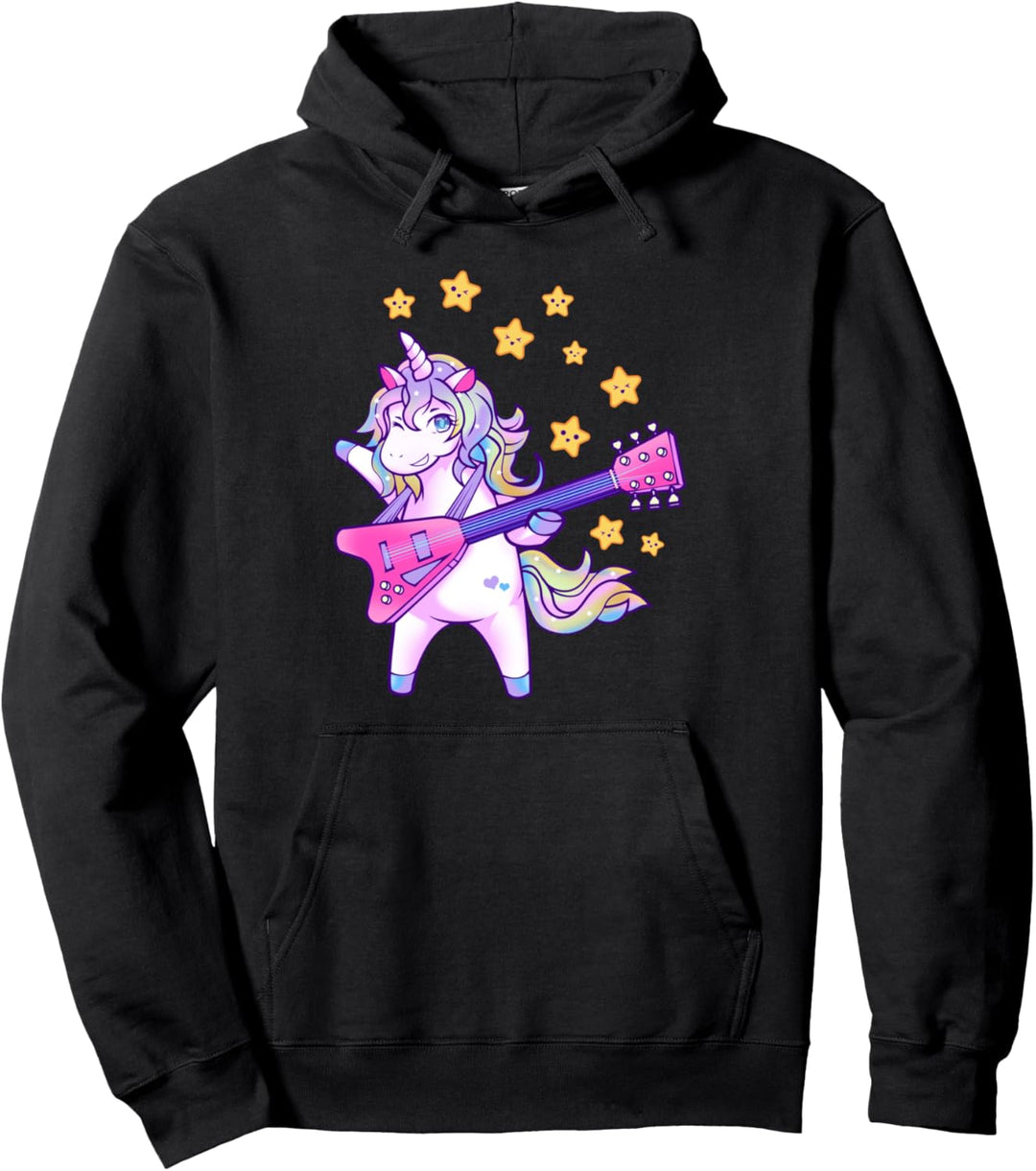 Einhorn-Rocker, der E-Gitarre mit Sternen spielt Pullover Hoodie
