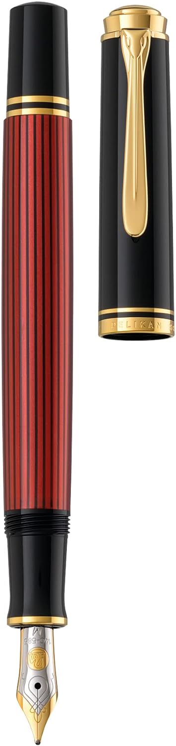 Pelikan Füllhalter Souverän 400, Schwarz-Rot, Feder EF (extra-fein), hochwertiger Kolbenfüller im Ge