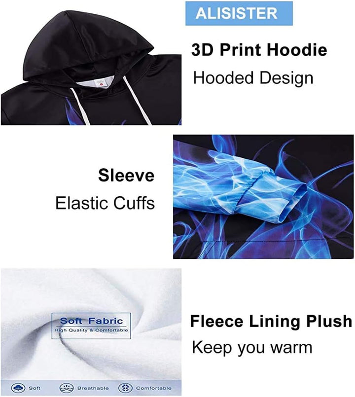 ALISISTER Unisex Hoodie Herren Damen 3D Druck Kapuzenpullover Langarm Hooded Pullover Sweatshirts mi