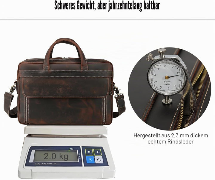 TIDING Laptoptasche 17,3 zoll Leder Aktentasche Herren Vintage Businesstasche Grosse Umhängetasche f