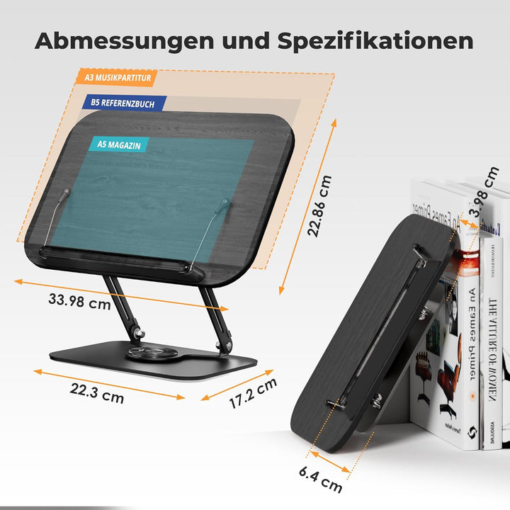 SupeDesk Buchständer zum Lesen,verstellbarer Holz-Buchhalter Leseständer,360° drehbar,faltbar,Kochbu