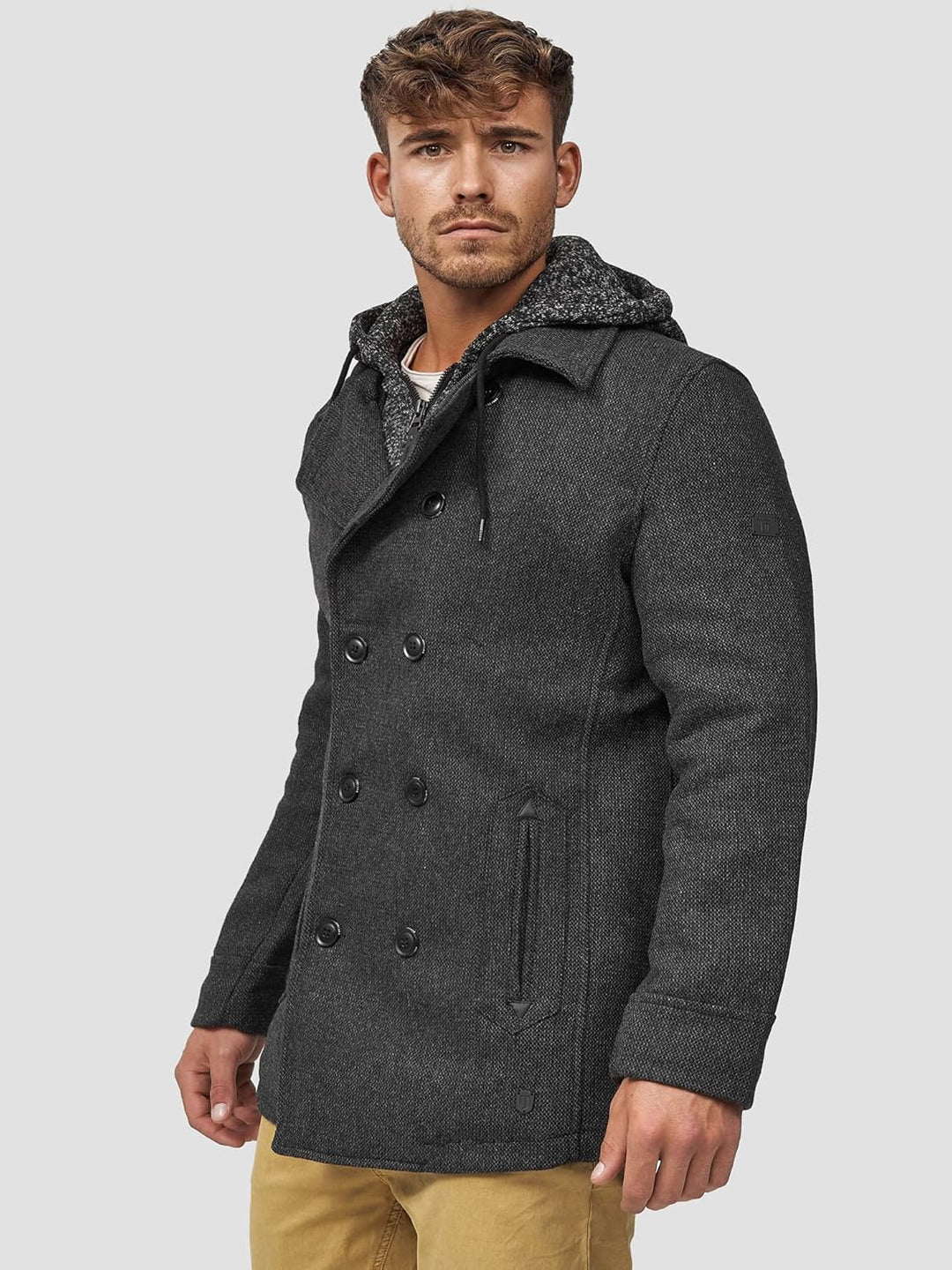 Indicode Herren Cliff Kurzmantel mit Stehkragen | Wollmantel Herrenmantel Mantel S Black mix, S Blac