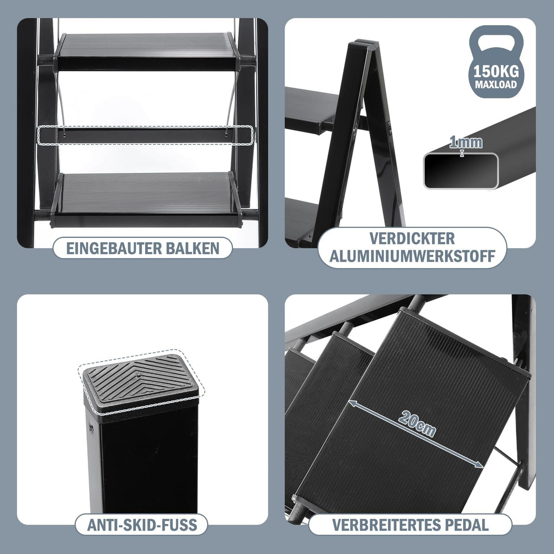 Eulenke 4 Stufen Leiter Aluminium Klappleiter, Klappbar Leichte Stehleiter, Trittleiter 4 Stufen, ru