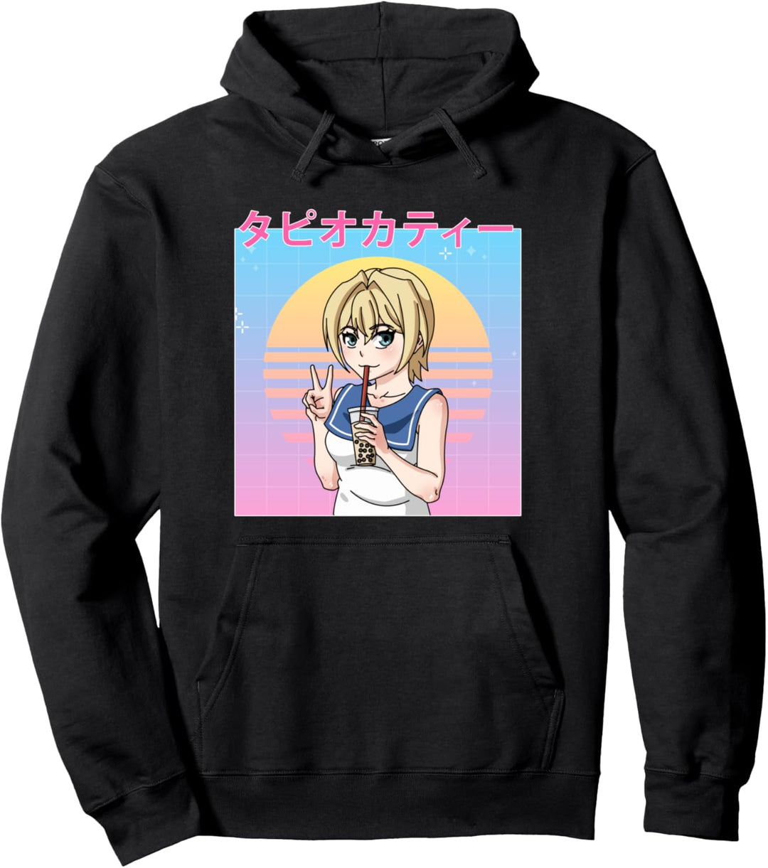 Retro 90er Jahre japanische Kawaii Mädchen Bubble Tea Anime Pullover Hoodie