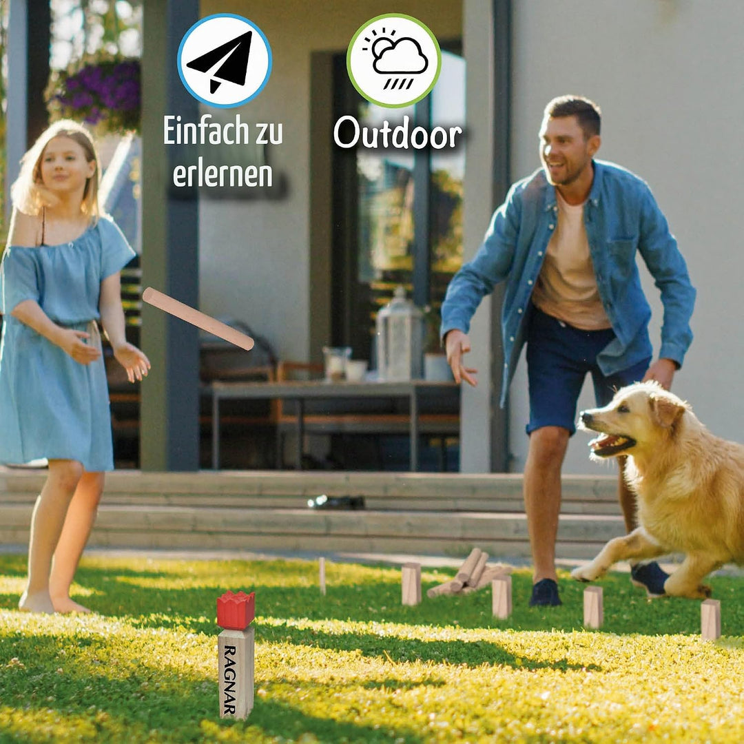 Toyfel Schwedenschach XXL – Kubb Spiel aus Massivholz Geschicklichkeitsspiel - Outdoor Spiel mit pra