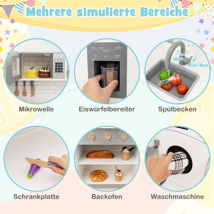 COSTWAY Eck Spielküche, Kinderküche mit Licht & Sound, Kinderspielküche mit Spüle, Eismaschine, Back