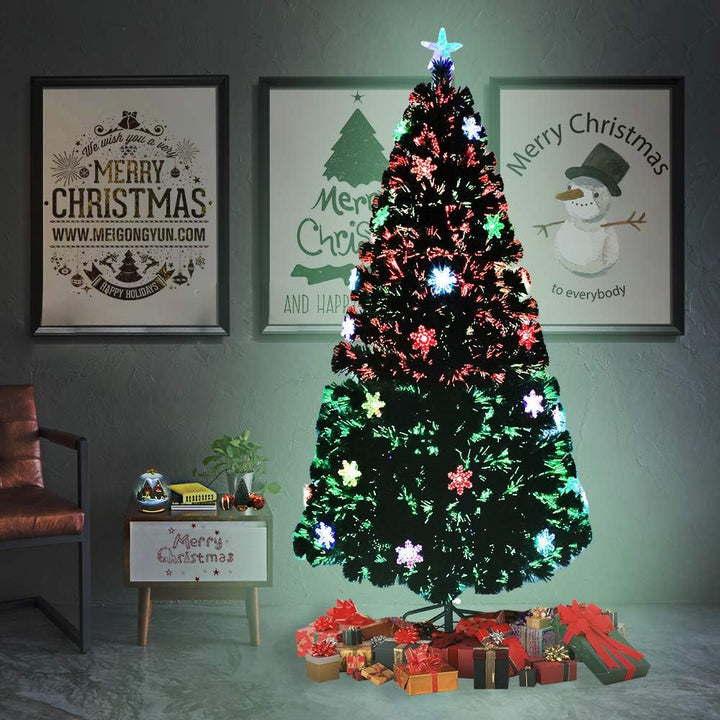 PVC Weihnachtsbaum Künstliche 210cm/ 7 ft mit Weihnachtsbäume mit LED Beleuchtung Glasfaser und Schn