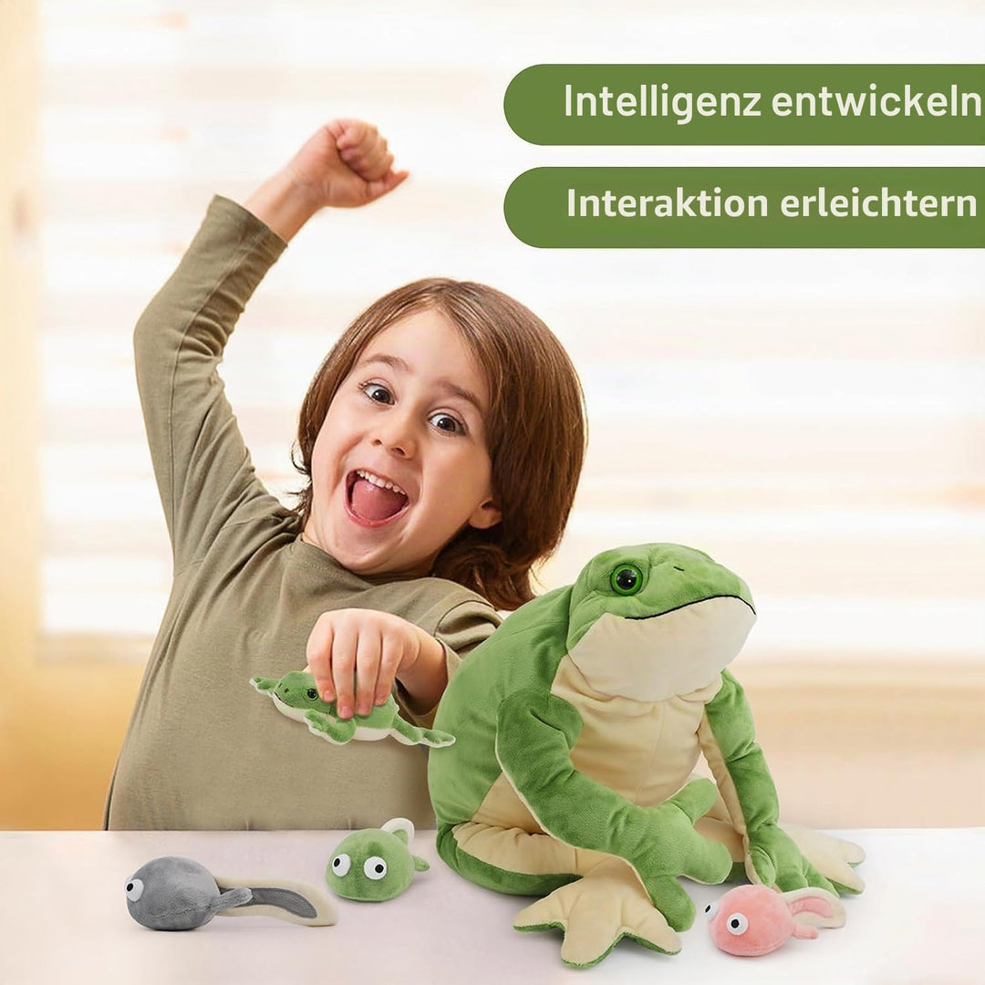 MorisMos 52cm lang Frosch Kuscheltier XXL,Plüschfrosch mit 4 Babys (3 Kaulquappen und 1 klein Frosch