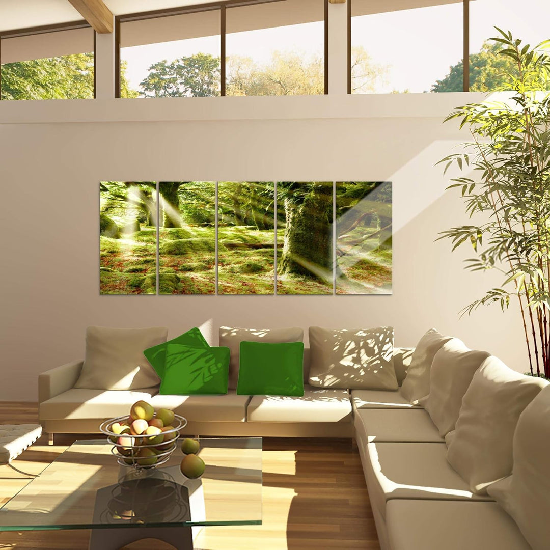 Runa Art Wandbild XXL Wald Landschaft Schlafzimmer Wohnzimmer 200 x 80 cm Grün 5 Teilig - Made in Ge