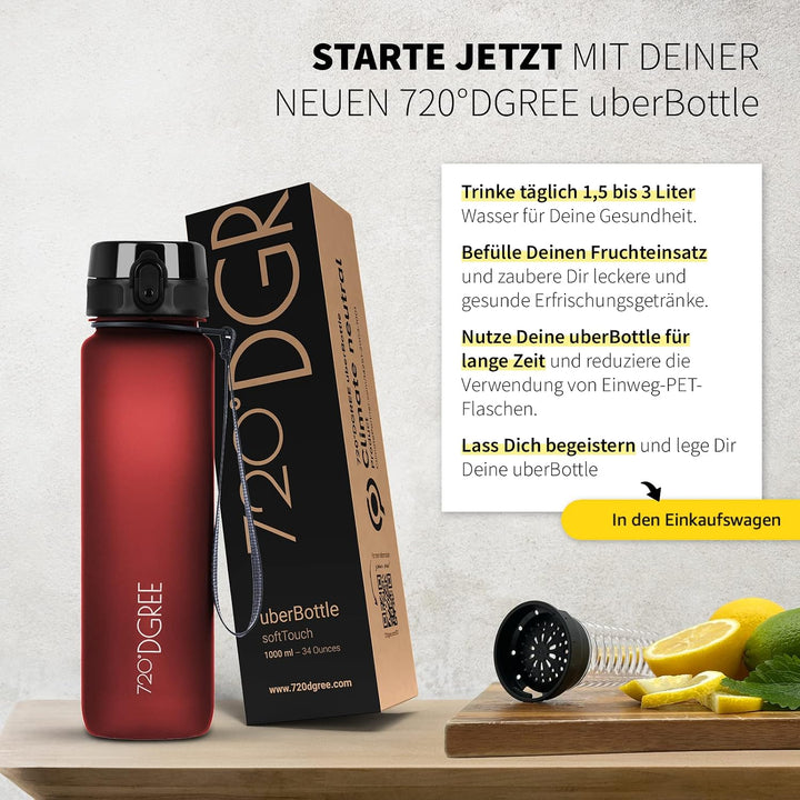 720°DGREE Trinkflasche “uberBottle“ 350ml, 500ml, 650ml, 1l, 1,5 Liter softTouch +Früchtebehälter -