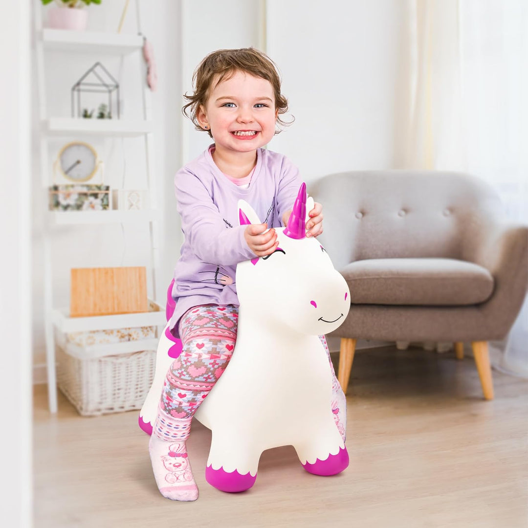 U&C Planet Hüpftier, Einhorn Hüpfpferd Animal Hopper,100kg Tragfähigkeit, Springpferd für Kinder 1-6