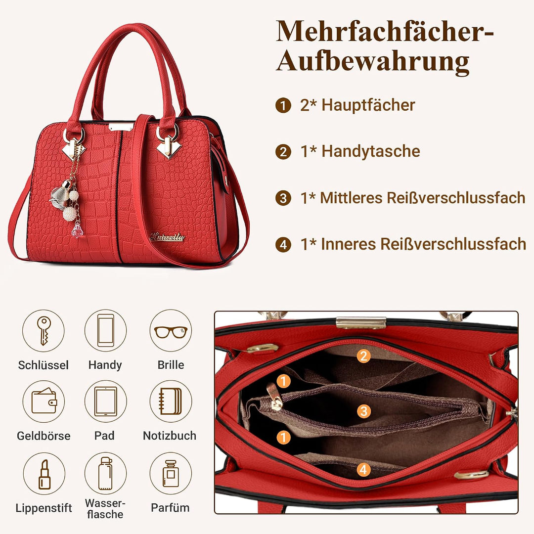 DIRRONA Damenhandtasche Mit Elegantem Anhänger Aus Weichem Verbessertem PU-Leder Und Goldenen Beschl