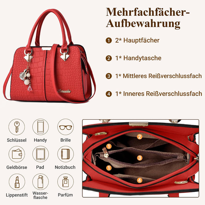 DIRRONA Damenhandtasche Mit Elegantem Anhänger Aus Weichem Verbessertem PU-Leder Und Goldenen Beschl