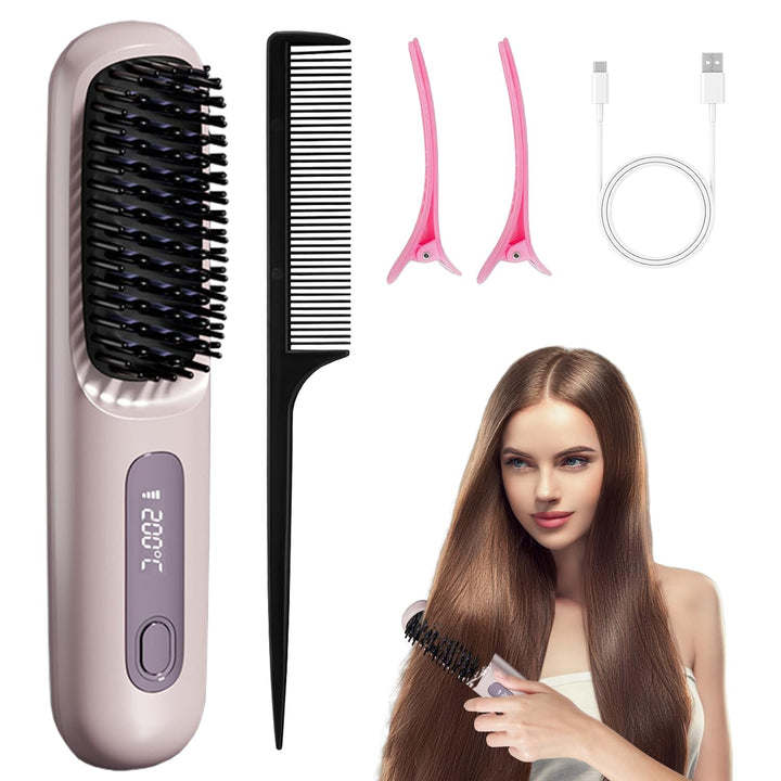 Mini-Haarkamm, Glättbürste Kabellos, 2026 Neu Haarglätter Bürste, Tragbare Bürste Glätten, Kabellose