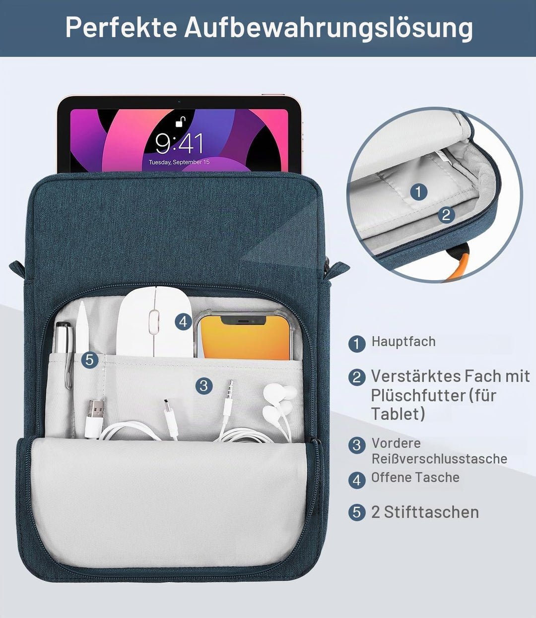 MoKo 9-11" Tablet Tasche Hülle, Tragetasche für iPad Pro 11 M2 2022-2018/iPad 10. 10,9 2022/iPad Air