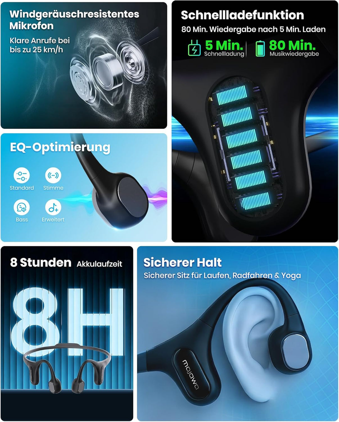 mojawa Run Plus New Knochenschall Kopfhörer Schwimmen mit 32GB MP3-Player, IP68 Wasserdicht Bluetoot