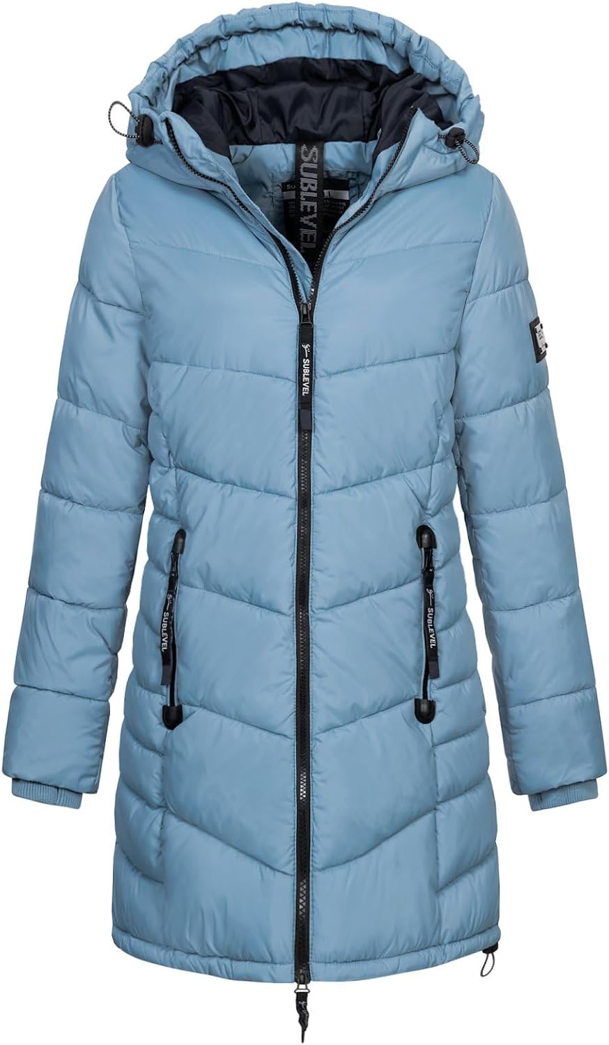 Sublevel Damen Jacke Steppmantel LSL-412 mit gefütterter Kapuze M Morning Fog Blue, M Morning Fog Bl