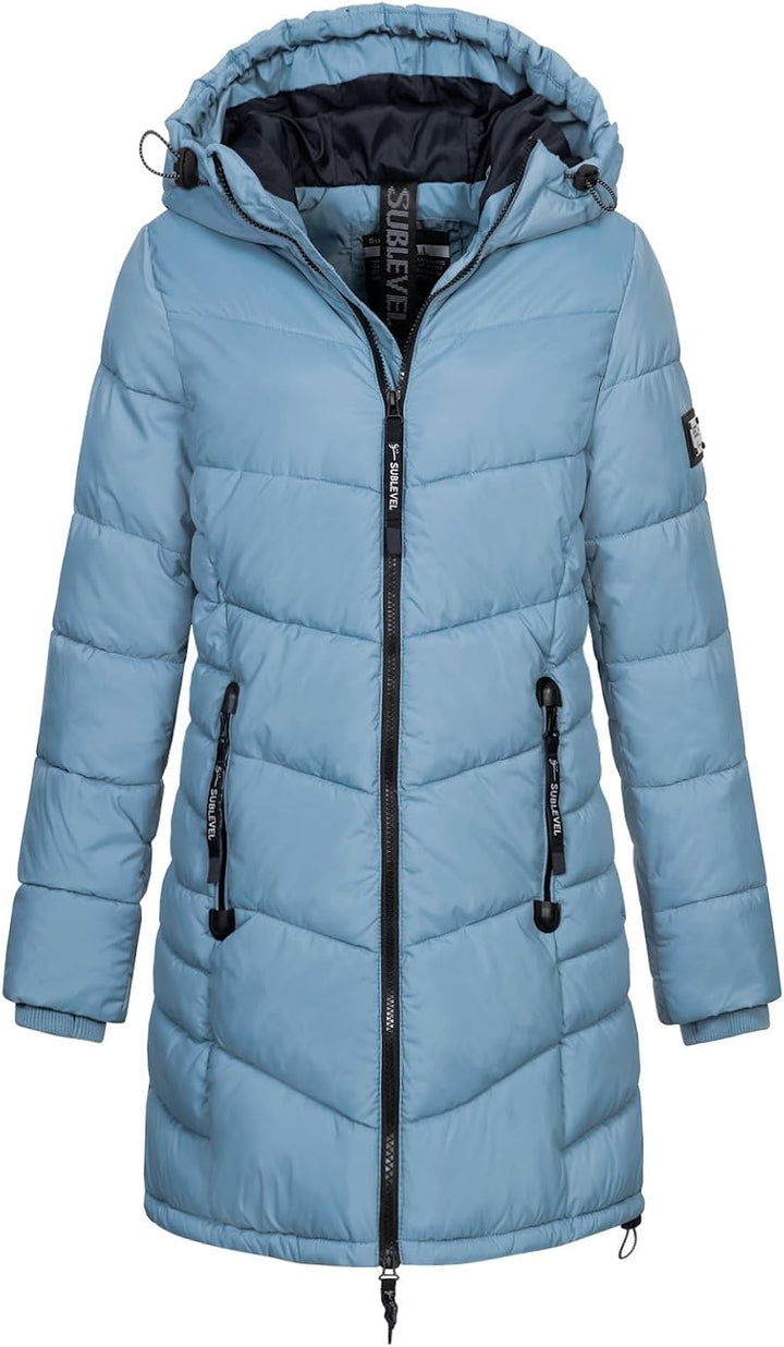 Sublevel Damen Jacke Steppmantel LSL-412 mit gefütterter Kapuze M Morning Fog Blue, M Morning Fog Bl