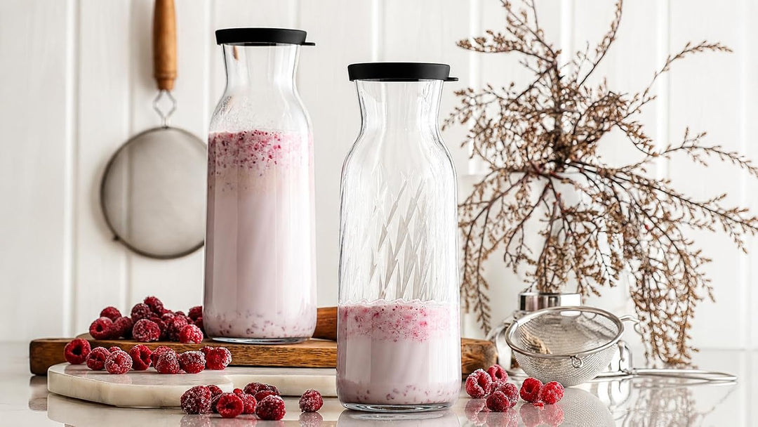 Geriffelte Glas-Karaffe Fonte 1,2L mit Silikondeckel – elegante Trinkkaraffe &amp; stilvoller Vase – ide