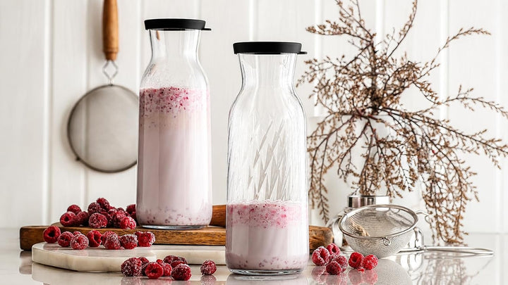 Geriffelte Glas-Karaffe Fonte 1,2L mit Silikondeckel – elegante Trinkkaraffe &amp; stilvoller Vase – ide