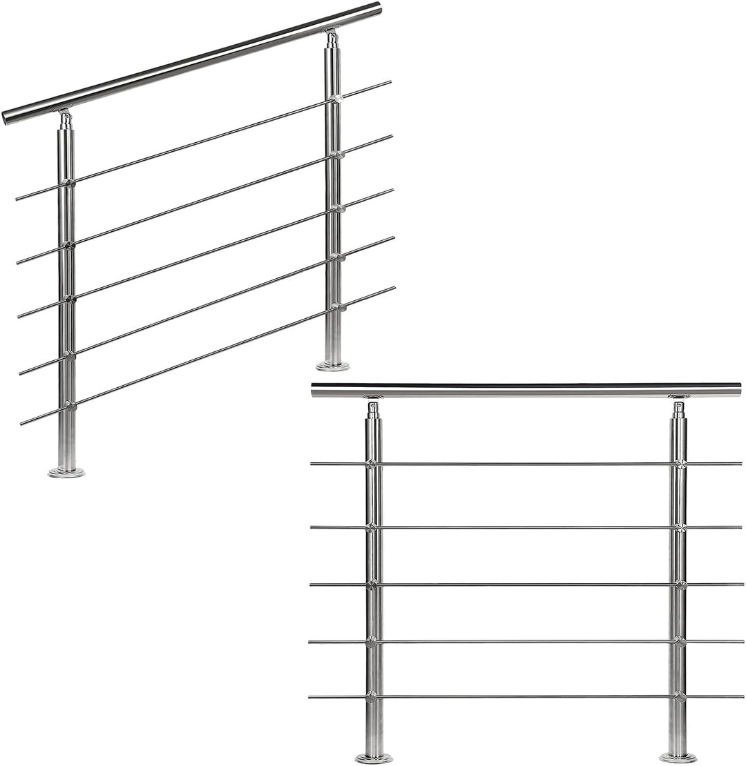 CAVATINY Edelstahl Handlauf Geländer für Treppen Brüstung Balkon mit 5 Querstreben - Innen und Ausse