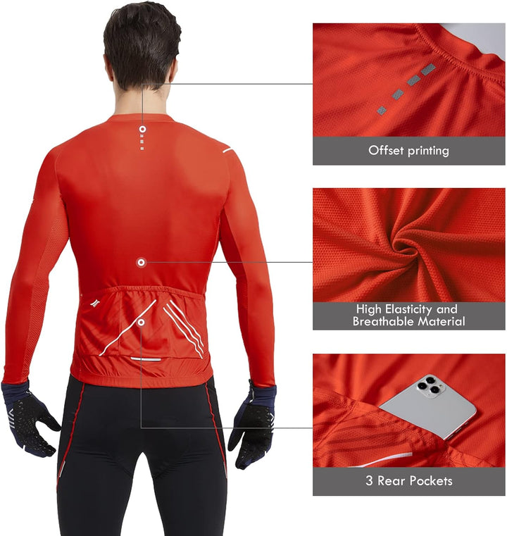 Santic Fahrradtrikot Herren Langarm Radtrikot Winter Fahrradshirt Herren Atmungsaktiv mit Taschen S