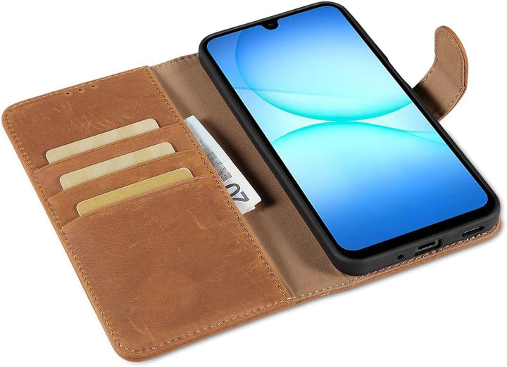 LENSUN Lederhülle für Samsung Galaxy A17 5G, Echtleder Hülle [Kartenfach][RFID Schutz][Echtes Leder]