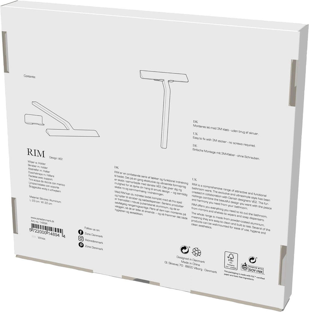 Zone Denmark Rim Duschabzieher mit Halter, 23 x 22 cm, Weiss 22 x 23 cm White, 22 x 23 cm White