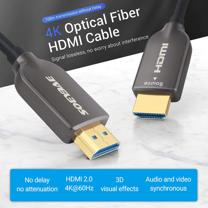 SOEYBAE 4K HDMI Glasfaserkabel 50M 4K@60Hz 18Gbps, Glasfaser HDMI 2.0b Kabel mit HDR10, HDCP 2.2 & 3