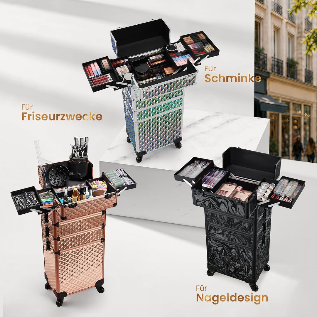 Kosmetikkoffer Trolley 4-in-1 Kosmetikkoffer Gross Kosmetik Trolley Make up Koffer Schminkkoffer mit
