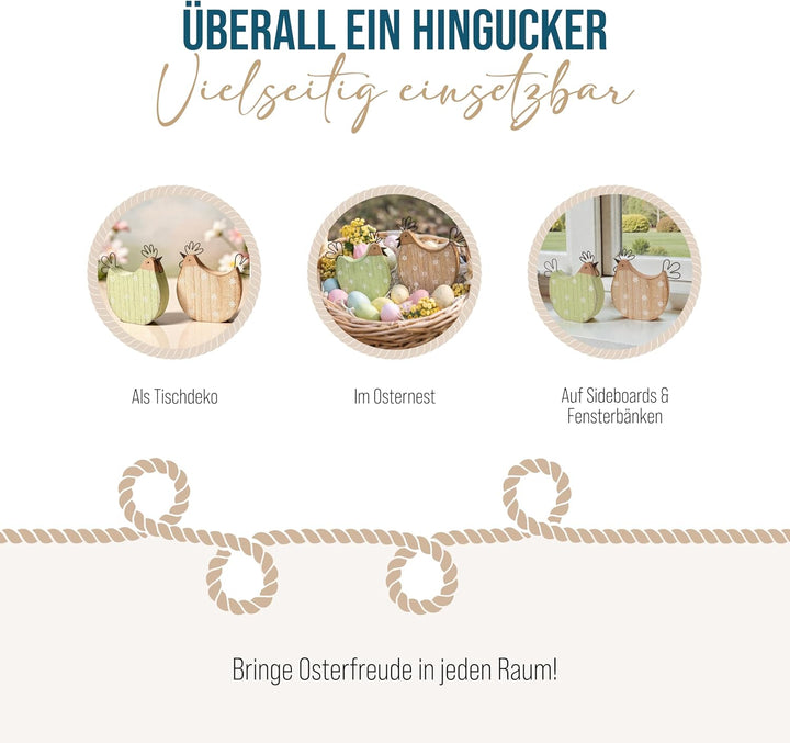 Logbuch-Verlag 2 Hühner Figuren Hahn + Henne grün braun Frühling Ostern Deko zum Hinstellen 12,5 cm
