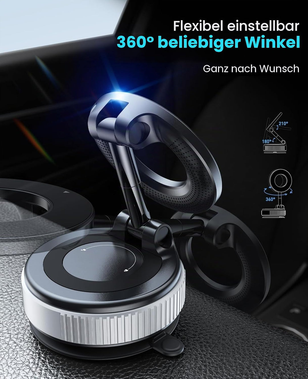 Magnetische Handyhalterung fürs Auto – Silber, mit Nano-Gel Saugnapf, 360° Verstellbar &amp; Faltbar, ko