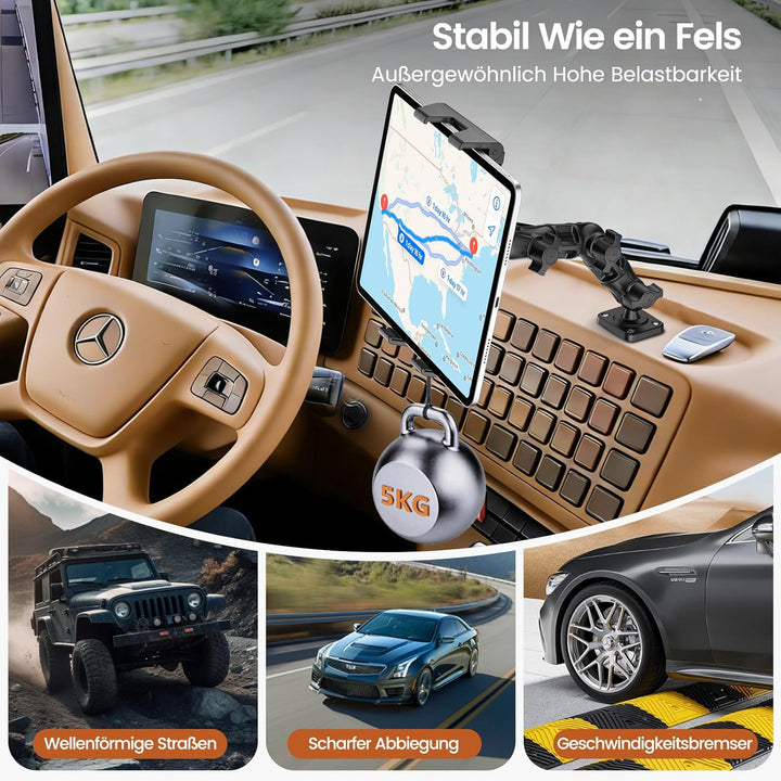 OHLPRO Tablet Halterung Auto, Tablethalterungen LKW 360° Drehung Verstellbarer Verbund Arm Bohrbasis