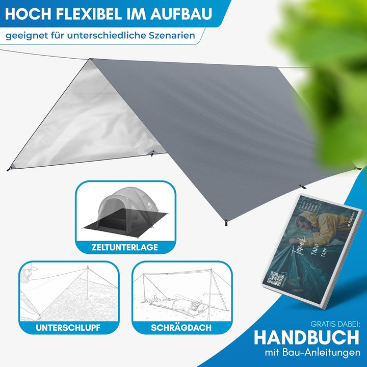 NORDMUT® Tarp 3x3/4m wasserdicht für optimalen Regen- und Sonnenschutz – Robuste Zeltplane kleines P