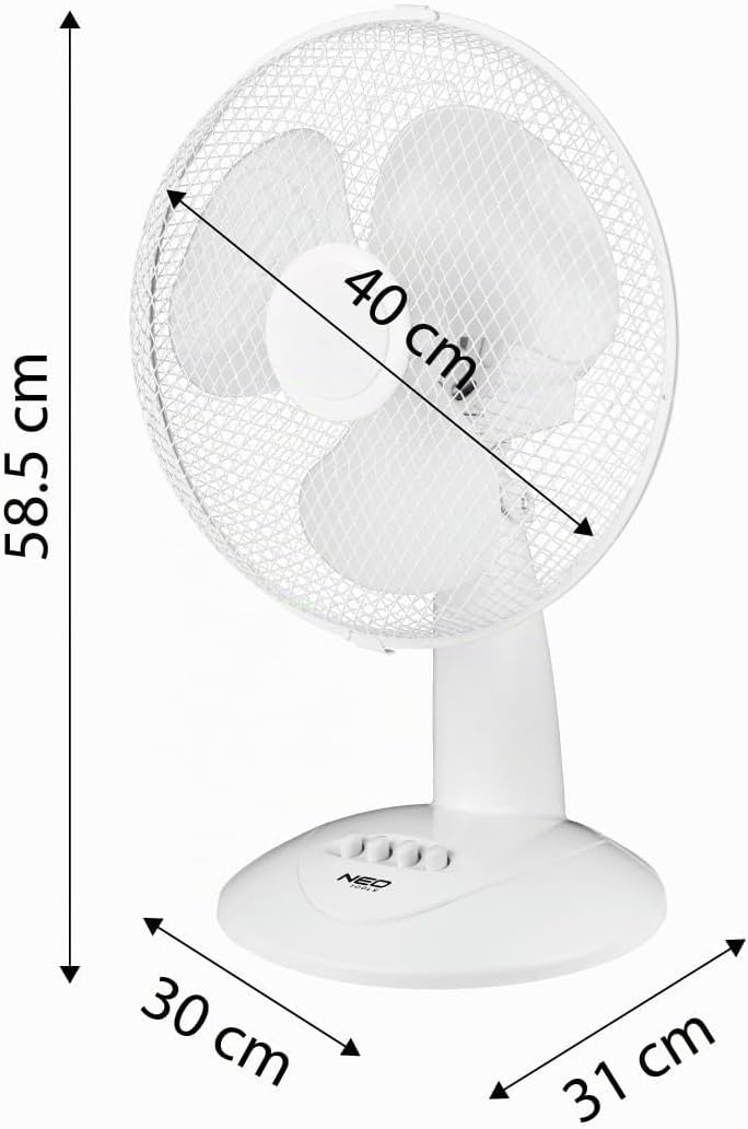 NEO TOOLS Tischventilator 45W - 70° Oszillation, 3 Geschwindigkeiten, 50 m³/min Luftstrom, Leiser Be