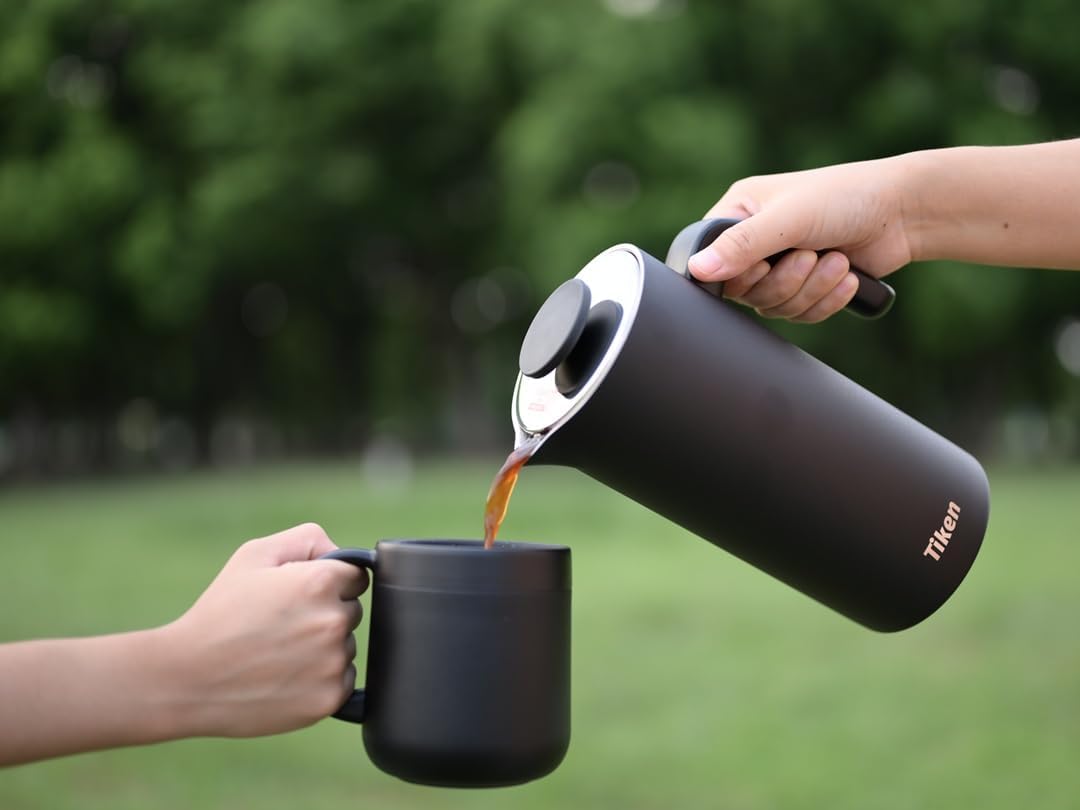 Tiken 1L French Press Edelstahl Double-Wall Vakuum Thermo Kaffeebereite Spülmaschinenfest Schwarz, S