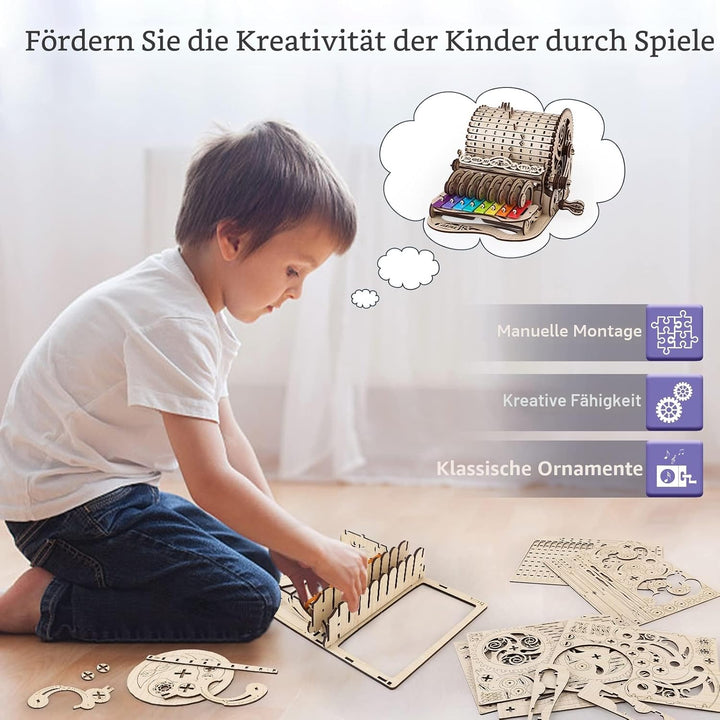 nicknack Holz 3D Puzzle Musikbox Mechanisch Handgekurbelt Modellbausatz Holzpuzzle für Erwachsene Te