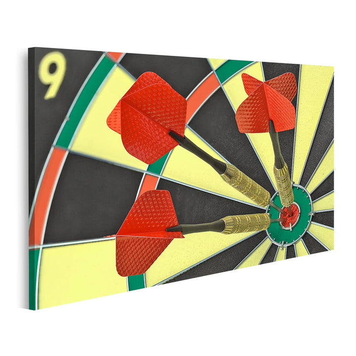 islandburner Bild auf Leinwand Drei Darts Im Bulls Eye Auf Dartscheibe Bilder Wandbilder Poster Lein