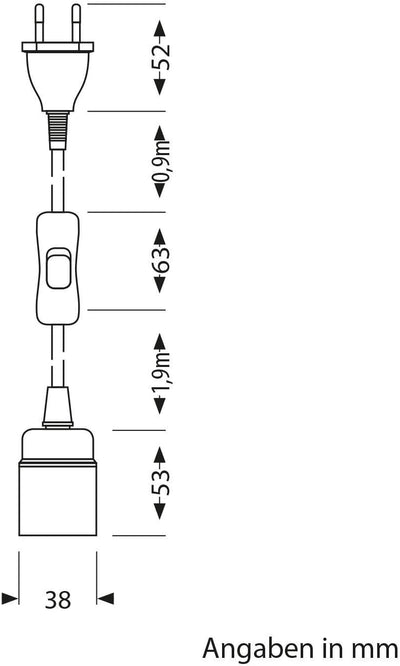 ledscom.de 3x Textilkabel LEHA, Stecker, Schalter, schwarz, 3m, Lampen-Fassung, 1x E27 max. 60W 3 St