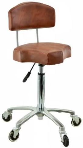 Ergonomischer Rollhocker mit Lehne in Hellbraun - Höhenverstellbarer von 55-75 cm - Premium Rollen -