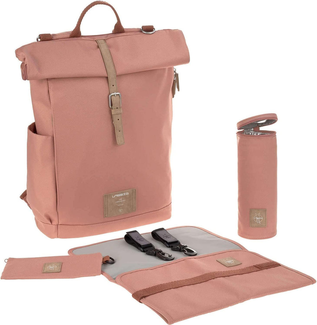 LÄSSIG Wickeltasche, Wickelunterlage, Kinderwagenbefestigung, Flaschenhalter nachhaltig produziert/G